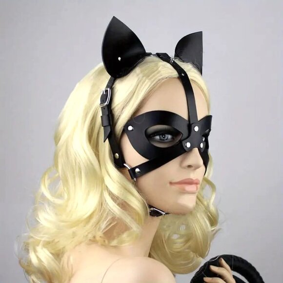 Cat Face Mask Leather Kinky Kitty Sexy Erotica Fetish Bondage Role Play Cosplay - Picture 3 of 5